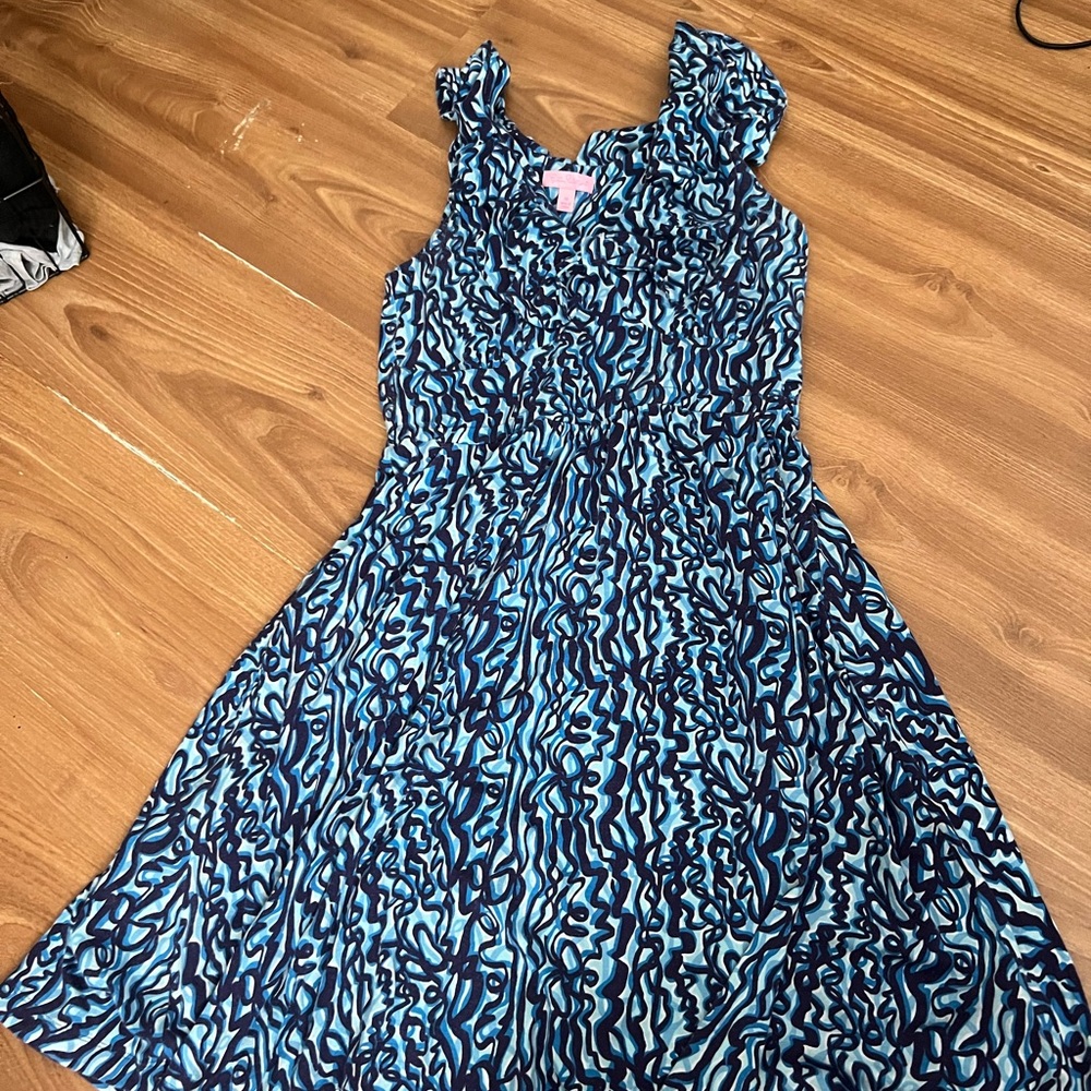 Lilly Pulitzer Blue and White Sleeveless A-Line Sundress